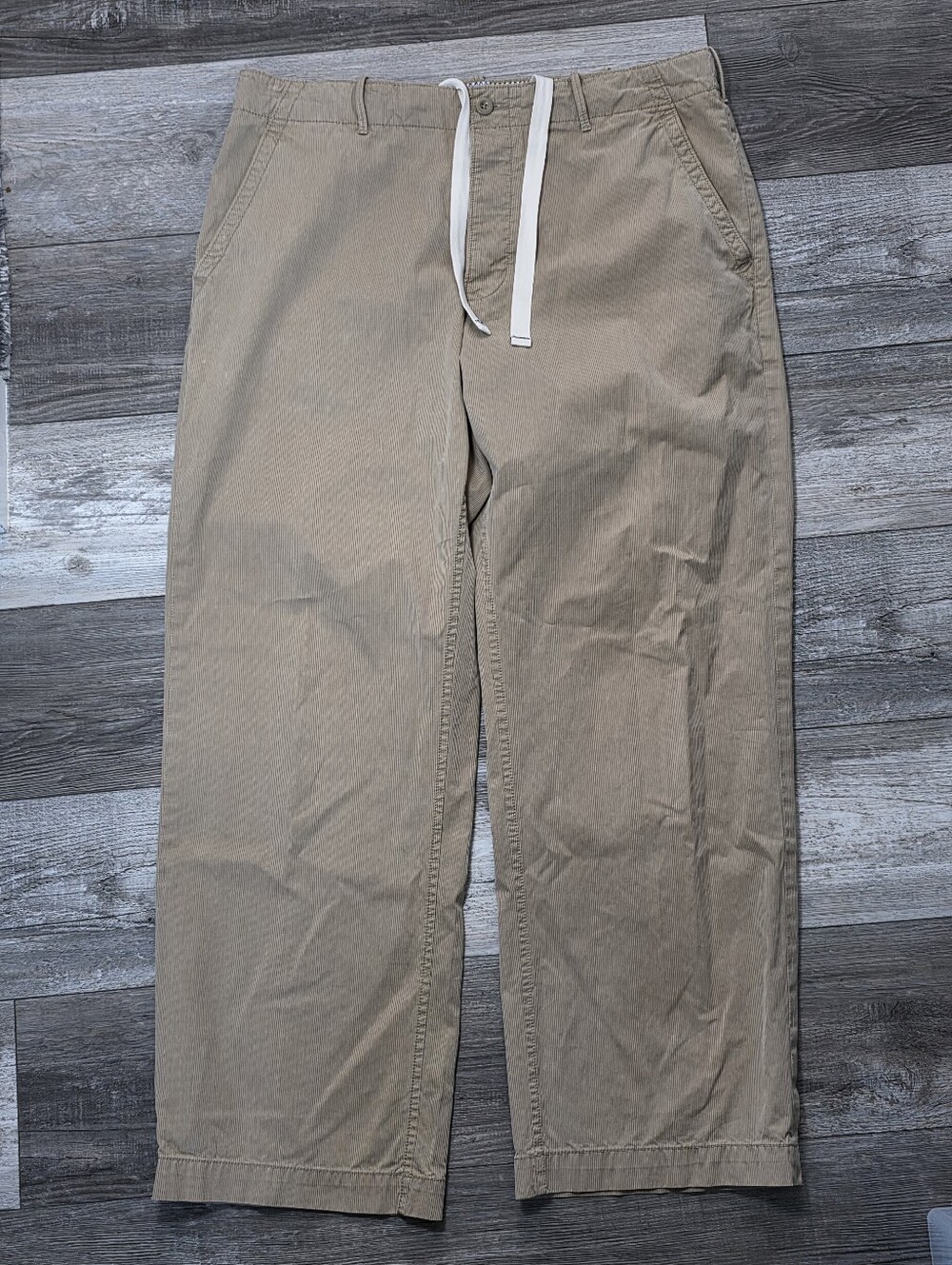 Gap Y2K Women's Wide-leg Pinestripe Lounge Chino Drawstring Cotton Pants Sz Lg